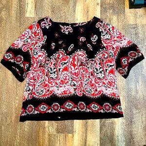 Loft Flowy Boho Red and Pink Summer Blouse